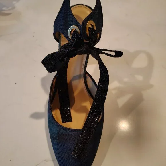 J. Crew Collection - Italian Made Green/Black Ankle-tie Pump - Picture 2 of 6